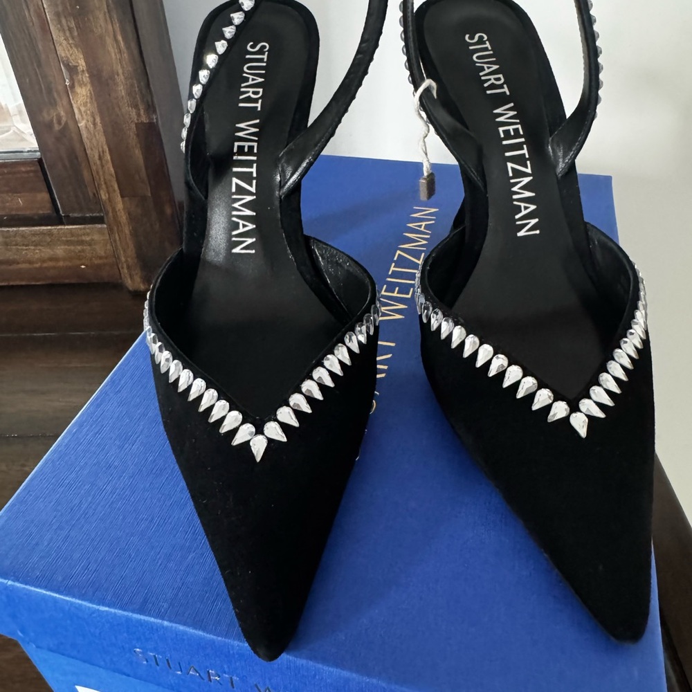 Stuart Weitzman Black Heels with Silver Accents